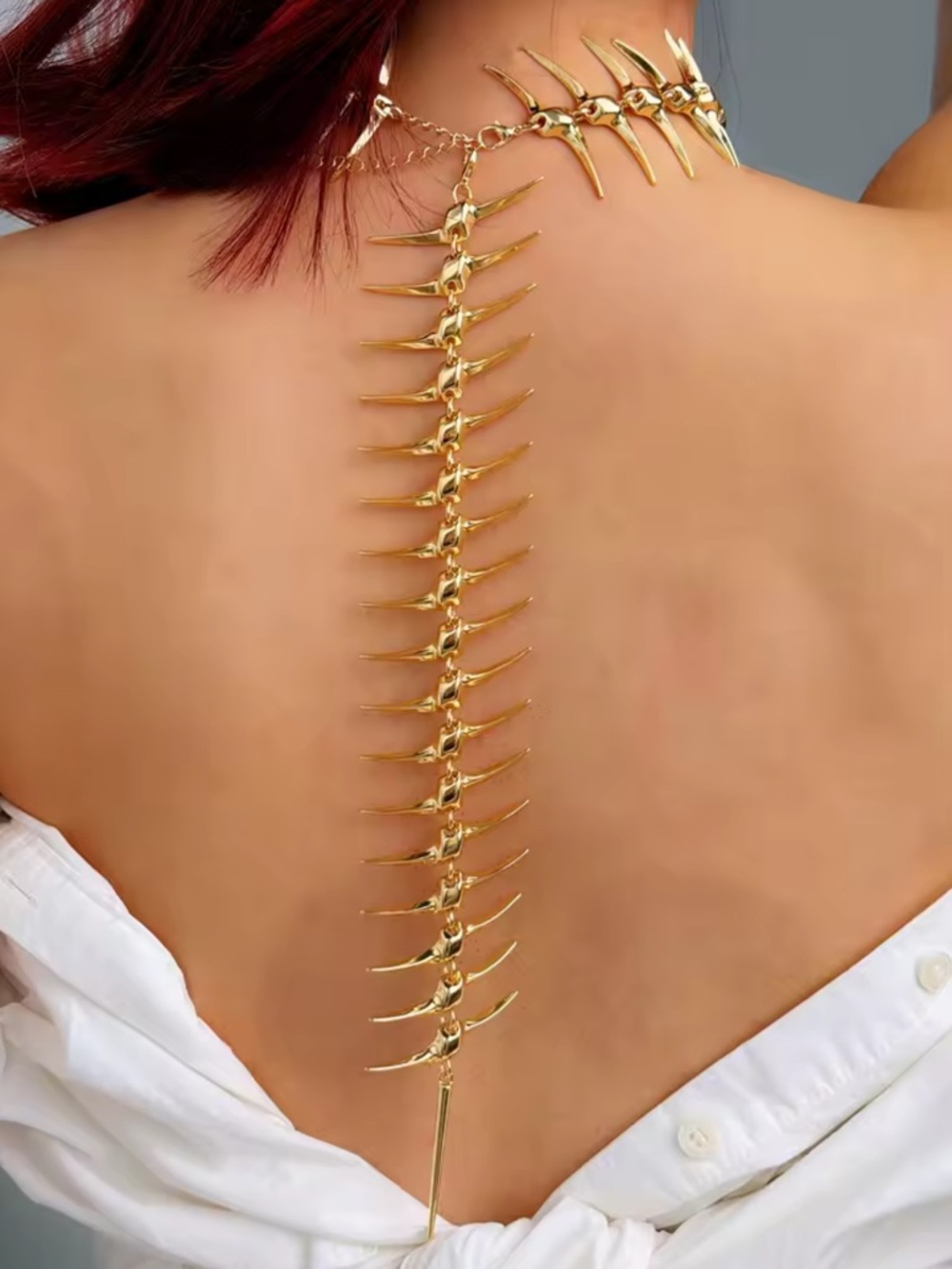 Sculptural Gold Spine Back Body Chain Necklace - Picture 4 of 4